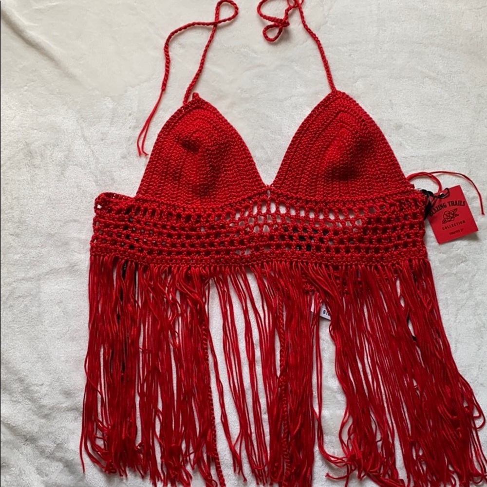 Brand new Red Frill Halter Crotchet top. Size S